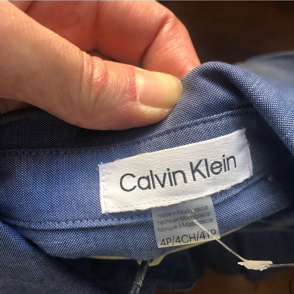 NWT Calvin Klein Denim Cotton Tiered Ruffle Hem Shirtdress Size 4P - Picture 9 of 11